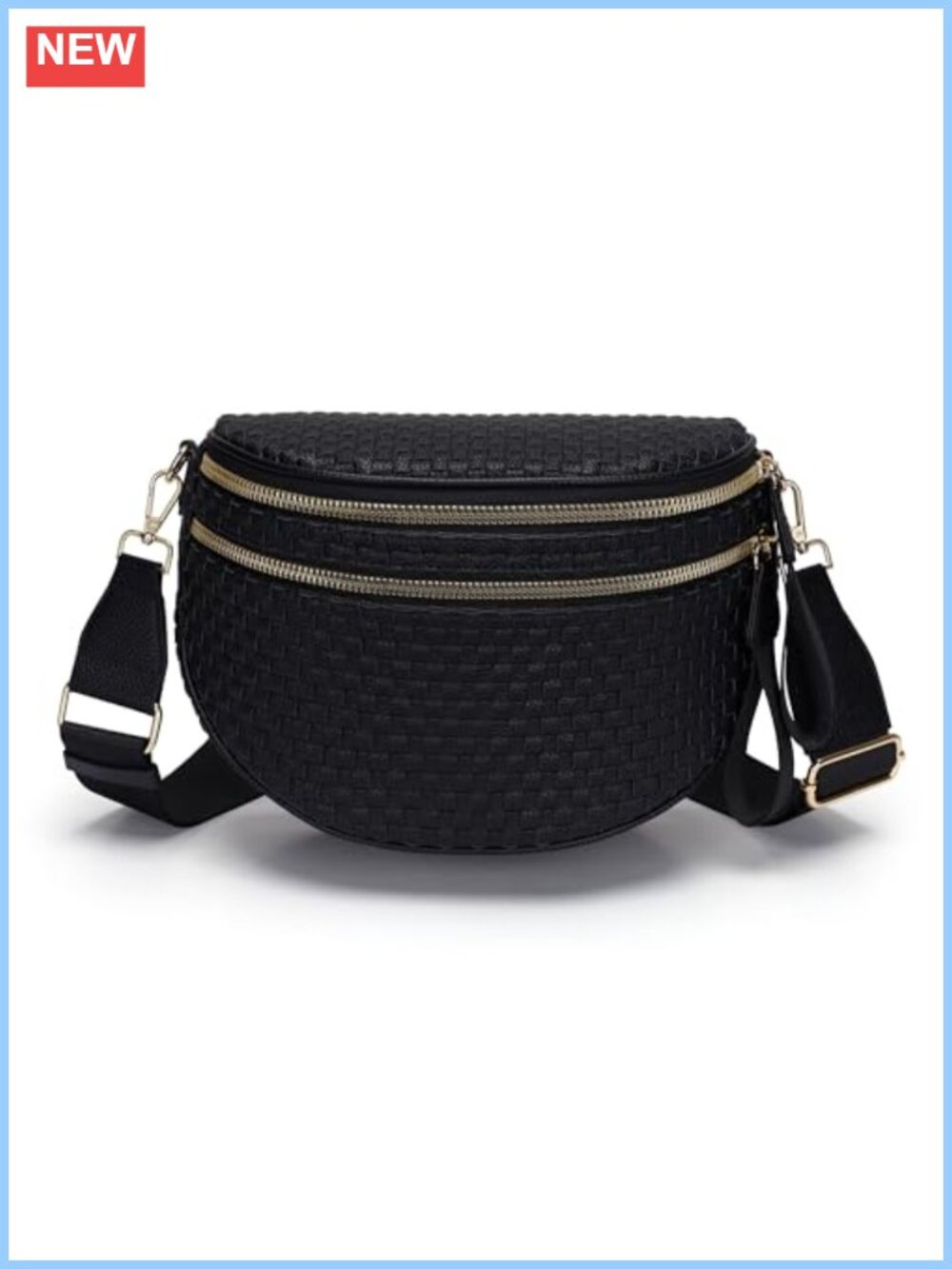 Woven Vegan Leather Crossbody Bum Bag Double Zip Sling Fanny Pack Travel